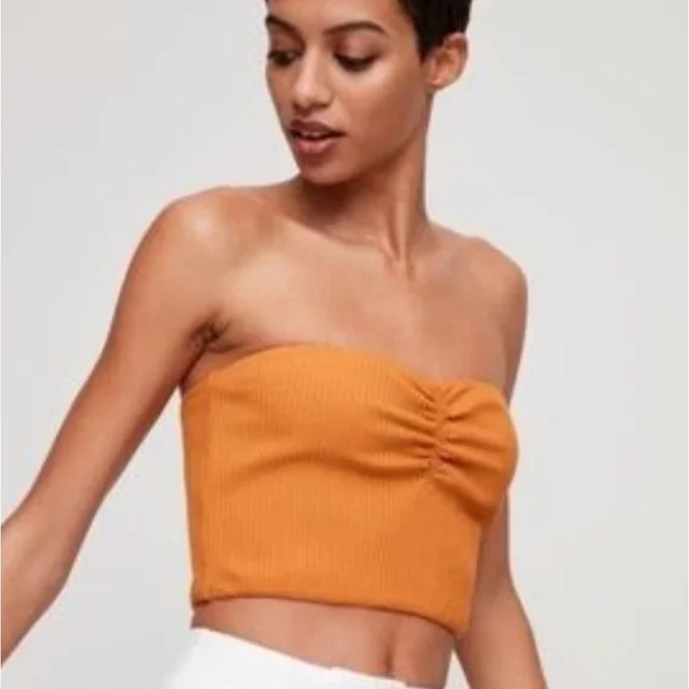 WILFRED ARITZIA Gaby Strapless Orange Tube Crop Top